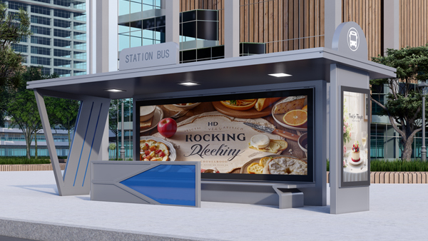 Outdoor Bus Stop Shelter with LED Screen